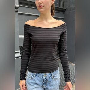 Brandy Melville Black Striped Off-Shoulder Top